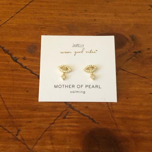 JAXKELLY NIP Mother of Pearl CZ-encrusted Evil Eye Petite  Drop Stud Earrings - Picture 5 of 11